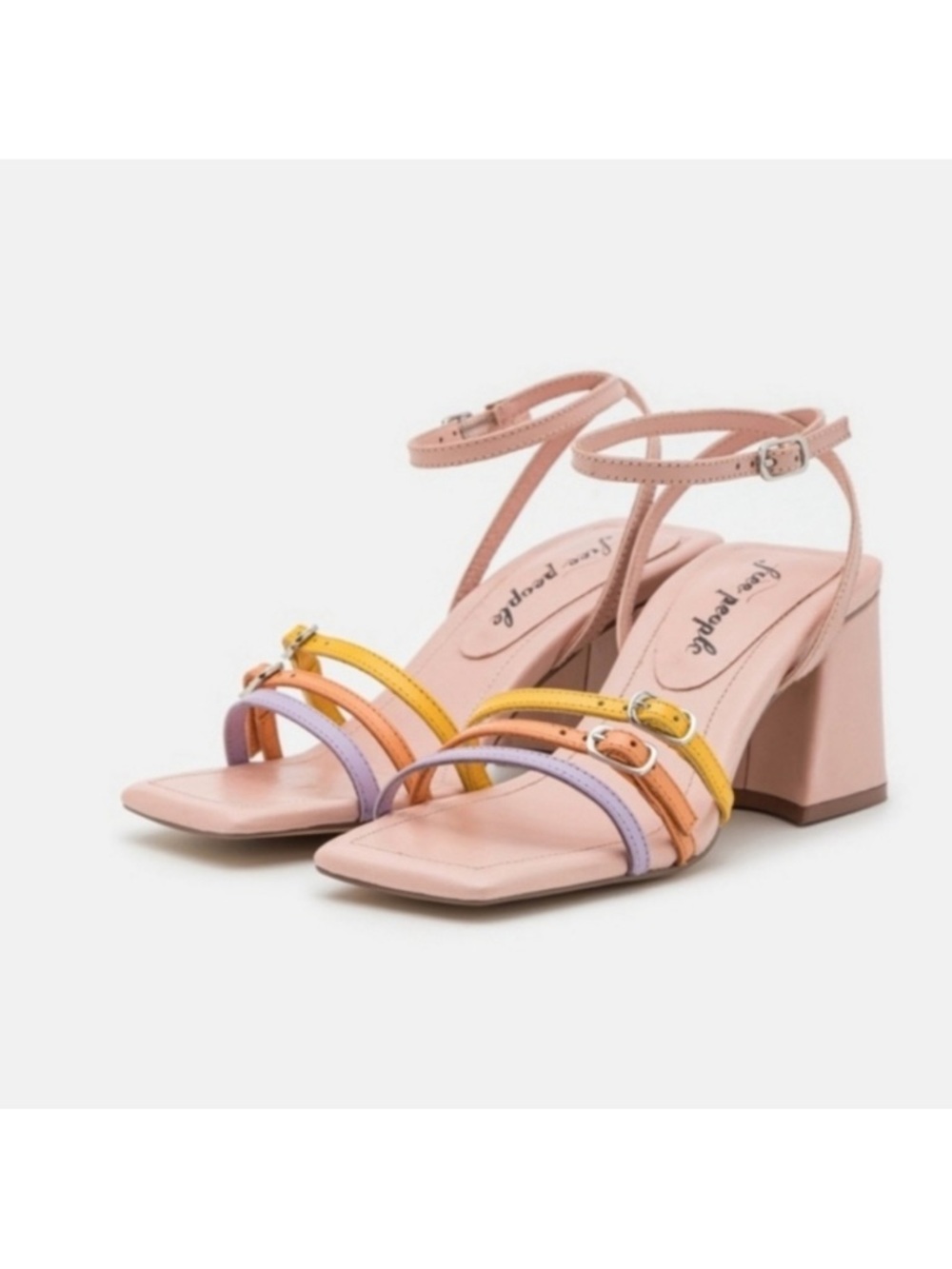 Free People Niki Strappy Heels Sandal Size 40 9.5 10 Pink Leather Block Heel New - Picture 4 of 13